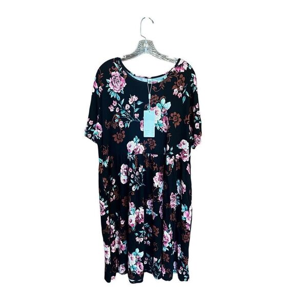 Poseshe Floral Dress Sz 4XL Black/Green/Pink NWT - Picture 1 of 6
